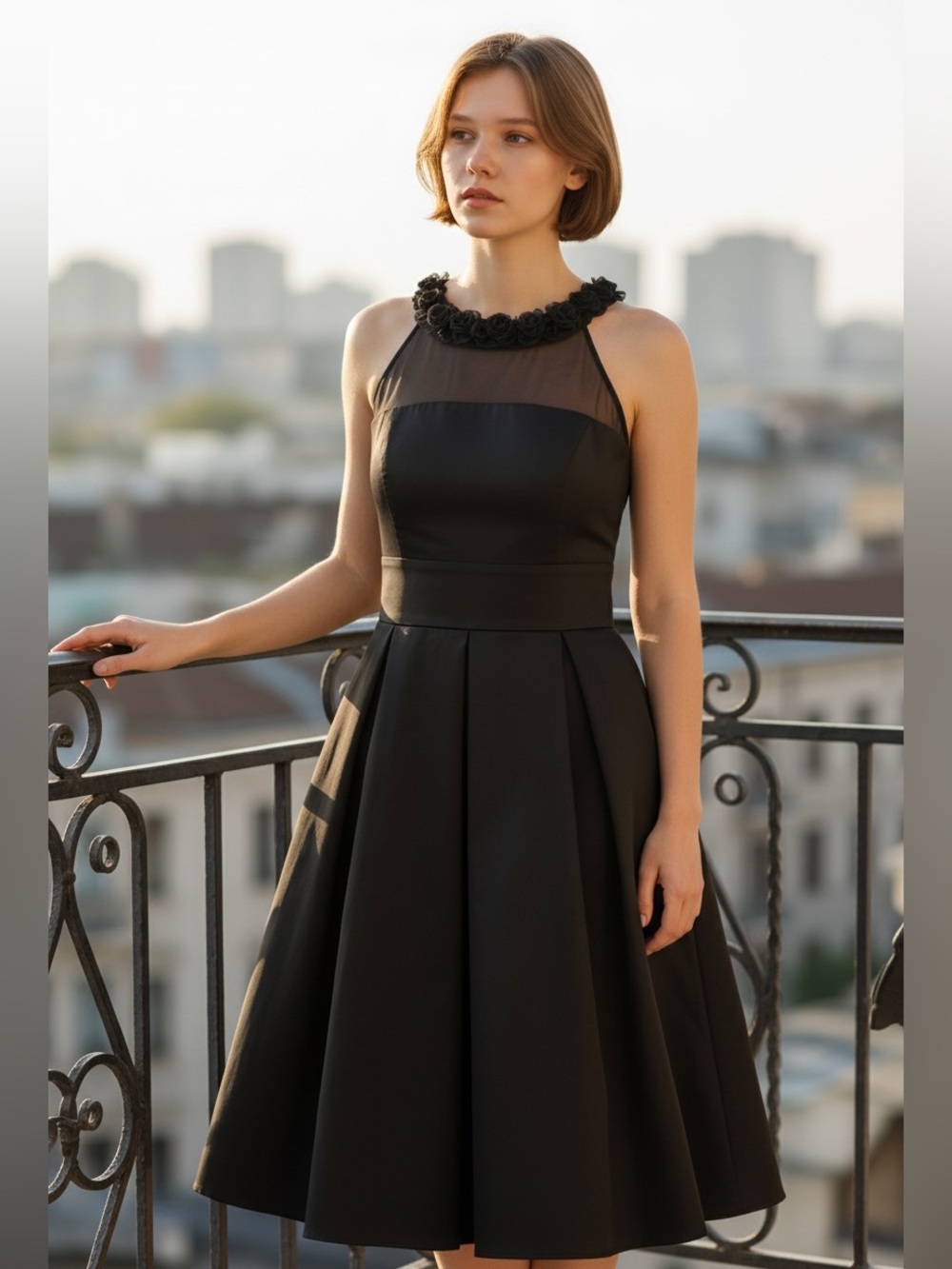 Taylor Satin Dress with Rosette Detail